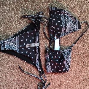 Paisley print halter tie side bikini swimsuit
